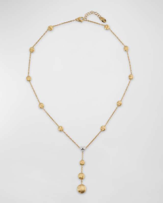 18K Yellow Gold Y Drop Necklace with 3 Diamonds